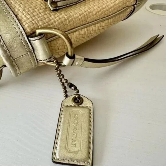 COACH LEGACY STRAW RAFFIA GOLD LEATHER SHOULDER HANDBAG PURSE - Picture 14 of 15